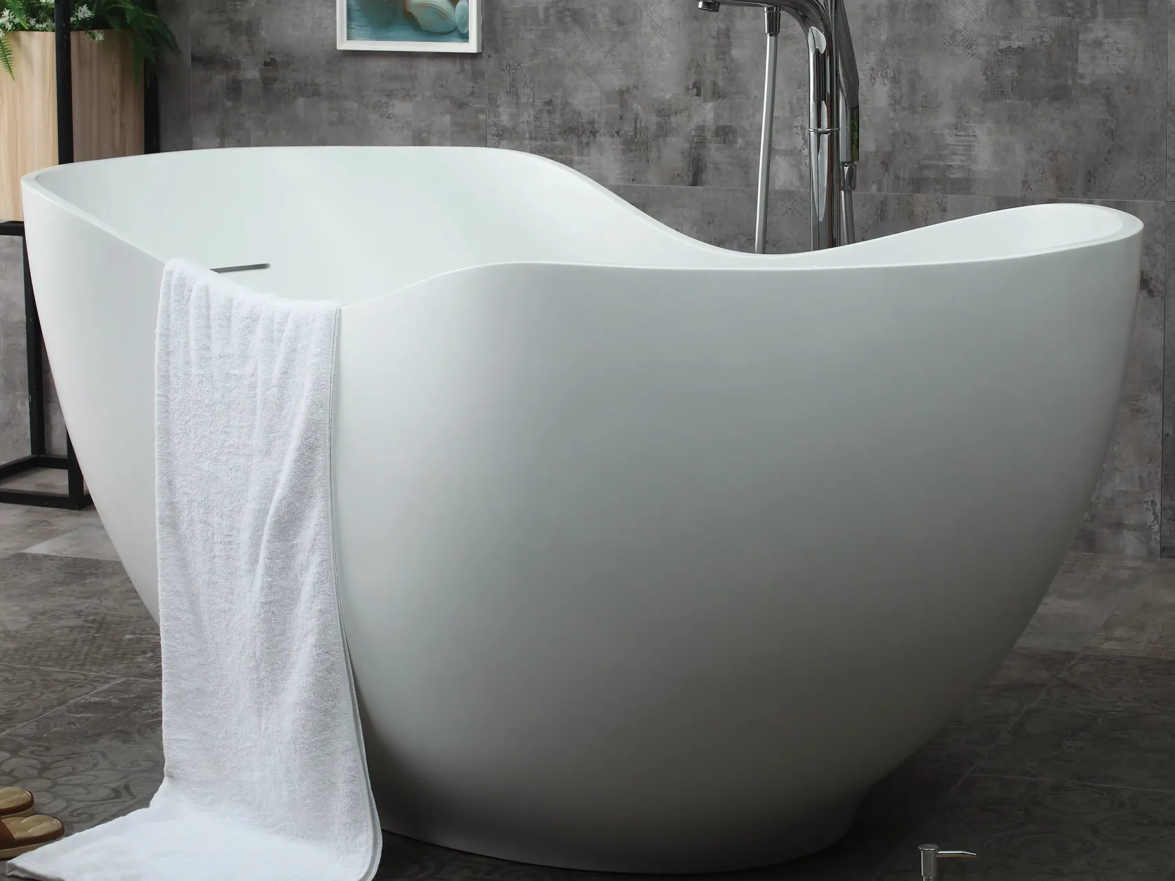 ALFI brand 66" Solid Surface Smooth Resin Free Standing Oval Soaking Bathtub, White Matte, AB9949