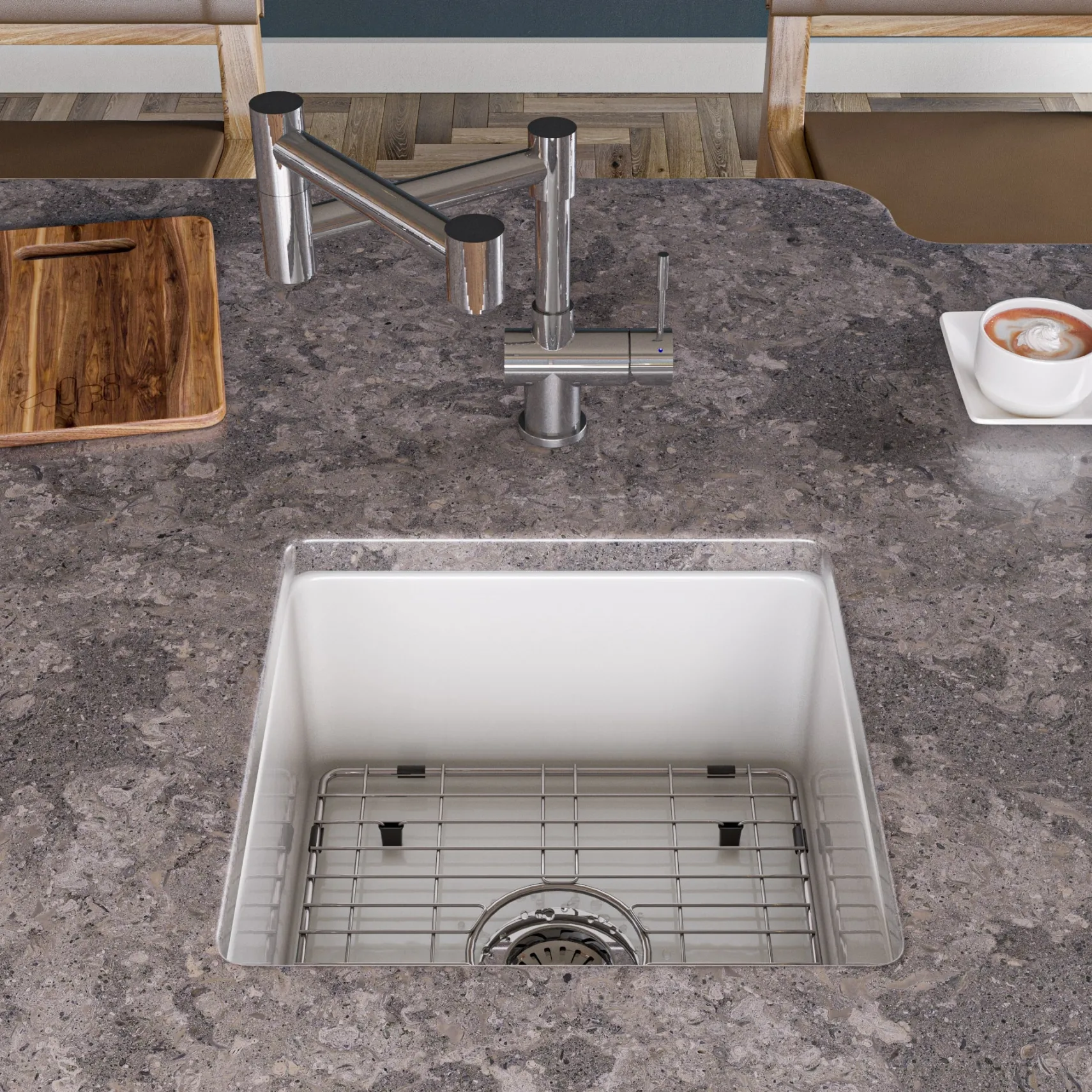ALFI brand 18" Square Fireclay Bar/Prep Sink, Gray Matte, ABF1818S-GM