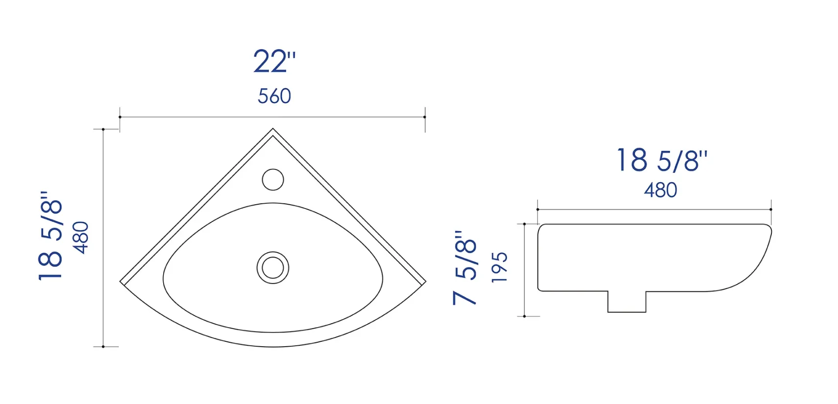 ALFI brand 22" x 18.63" Oval Wall Mount Porcelain Bathroom Sink, White, 1 Faucet Hole, ABC120