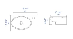 ALFI brand 16.75" x 10.38" Oval Wall Mount Porcelain Bathroom Sink, White, 1 Faucet Hole, ABC117