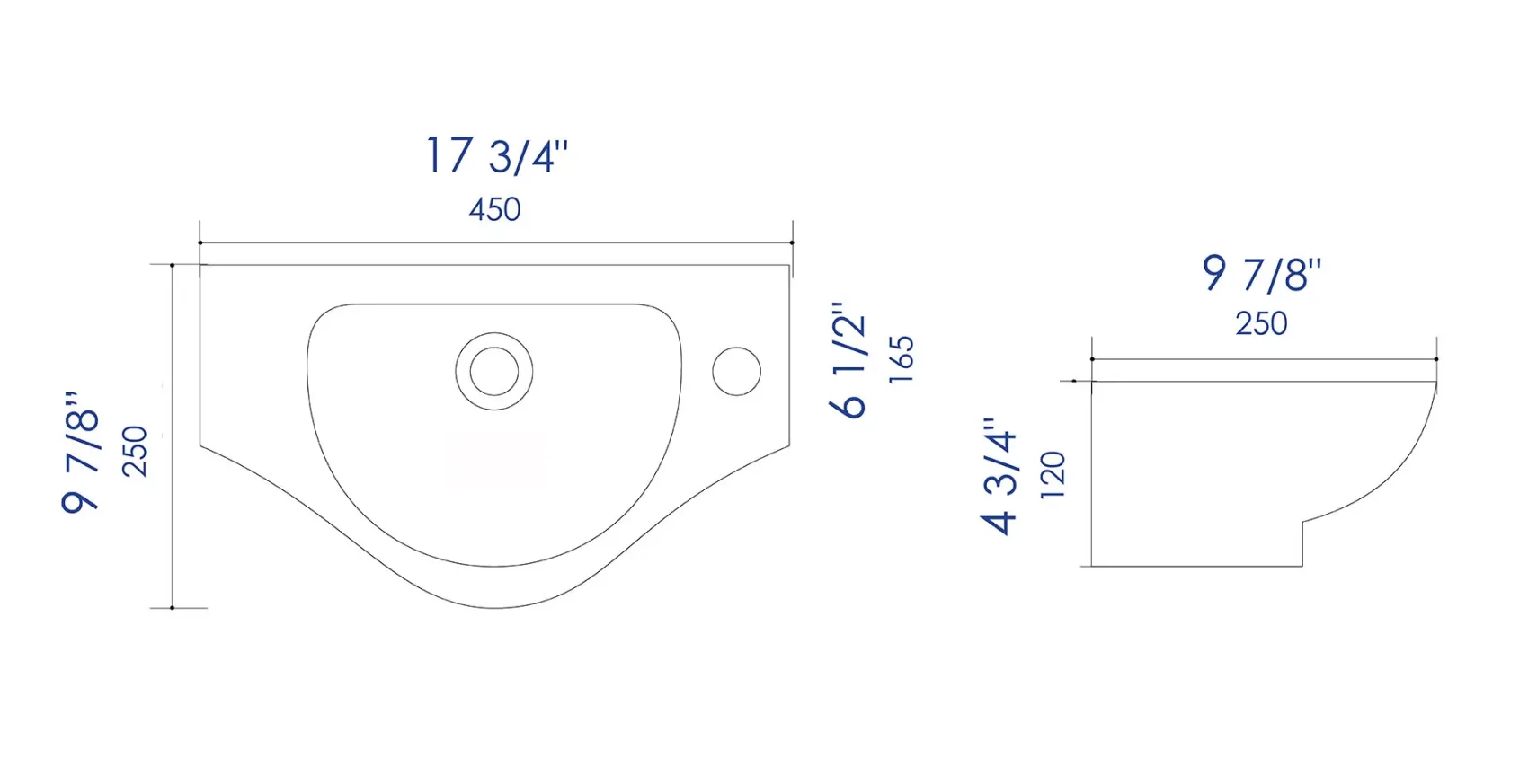 ALFI brand 17.75" x 9.88" Rectangle Wall Mount Porcelain Bathroom Sink, White, 1 Faucet Hole, ABC114