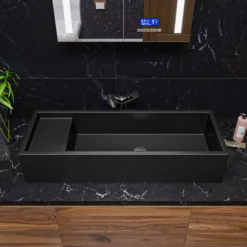 ALFI brand 39.4" x 14.6" Rectangle Above Mount or Semi Recessed Fireclay Bathroom Sink, Black Matte, No Faucet Hole, AB39TRBM