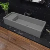 ALFI brand 39.4" x 14.6" Rectangle Above Mount or Semi Recessed Fireclay Bathroom Sink, Gray Matte, No Faucet Hole, AB39TRGM