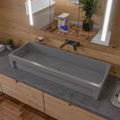 ALFI brand 47.4" x 17.75" Rectangle Above Mount or Semi Recessed Fireclay Bathroom Sink, Gray Matte, No Faucet Hole, AB48TRGM