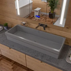 ALFI brand 47.4" x 17.75" Rectangle Above Mount or Semi Recessed Fireclay Bathroom Sink, Gray Matte, No Faucet Hole, AB48TRGM