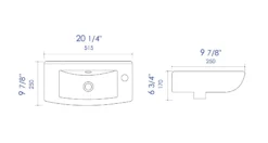 ALFI brand 20.25" x 9.88" Rectangle Wall Mount Porcelain Bathroom Sink, White, 1 Faucet Hole, ABC115