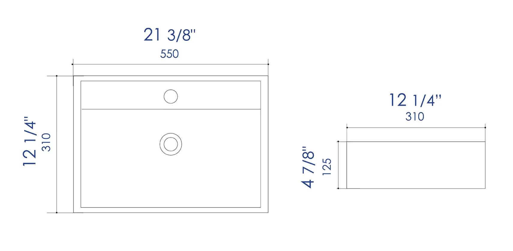 ALFI brand 21.38" x 12.25" Rectangle Wall Mount Porcelain Bathroom Sink, White, 1 Faucet Hole, ABC122