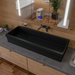 ALFI brand 47.4" x 17.75" Rectangle Above Mount or Semi Recessed Fireclay Bathroom Sink, Black Matte, No Faucet Hole, AB48TRBM