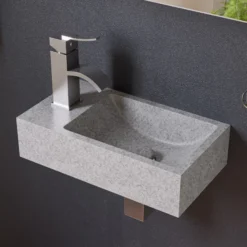 ALFI brand 15.75" x 8.66" Rectangle Wall Mount Concrete Bathroom Sink, Gray Matte, 1 Faucet Hole, ABCO108
