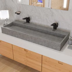 ALFI brand 48" x 18" Rectangle Above Mount or Semi Recessed Concrete Bathroom Sink, Gray Matte, No Faucet Hole, ABCO48TR