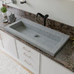 ALFI brand 39.25" x 18.5" Rectangle Above Mount or Semi Recessed Concrete Bathroom Sink, Gray Matte, No Faucet Hole, ABCO40TR