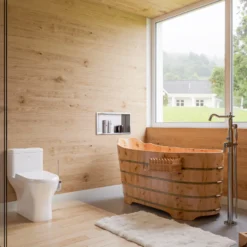 ALFI brand AB1103 59" Free Standing Cedar Wood Bathtub with Bench