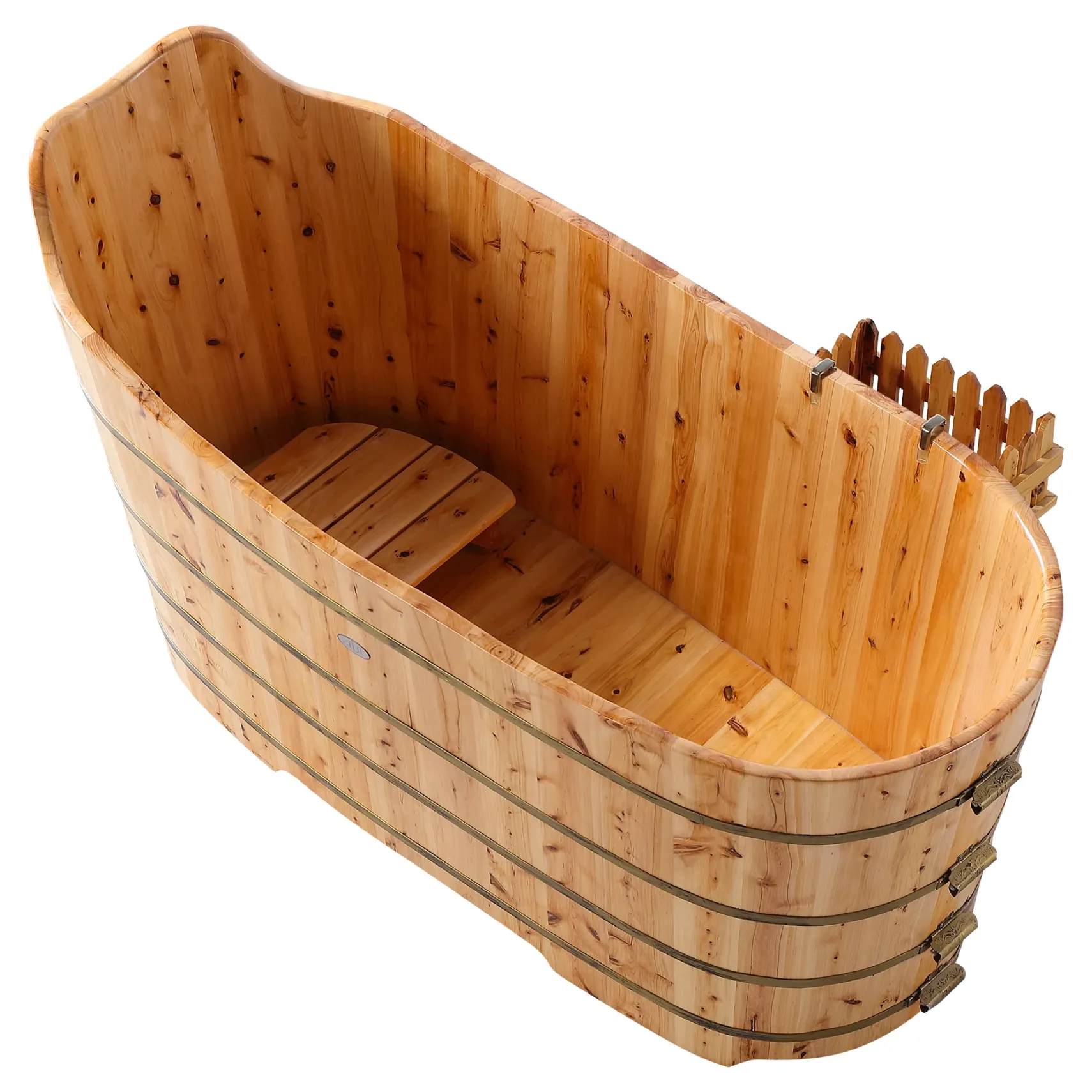 ALFI brand AB1103 59" Free Standing Cedar Wood Bathtub with Bench