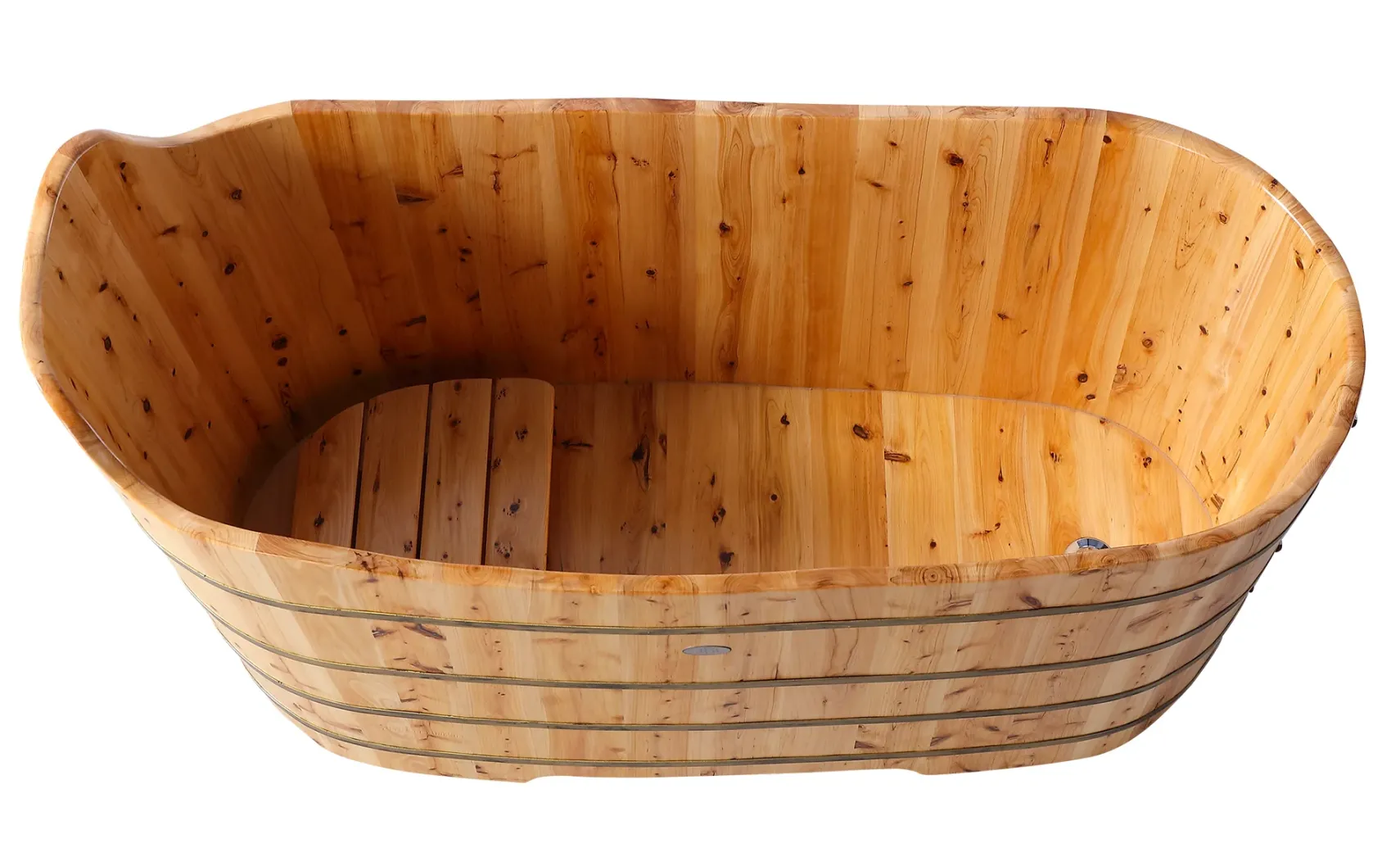 ALFI brand AB1103 59" Free Standing Cedar Wood Bathtub with Bench