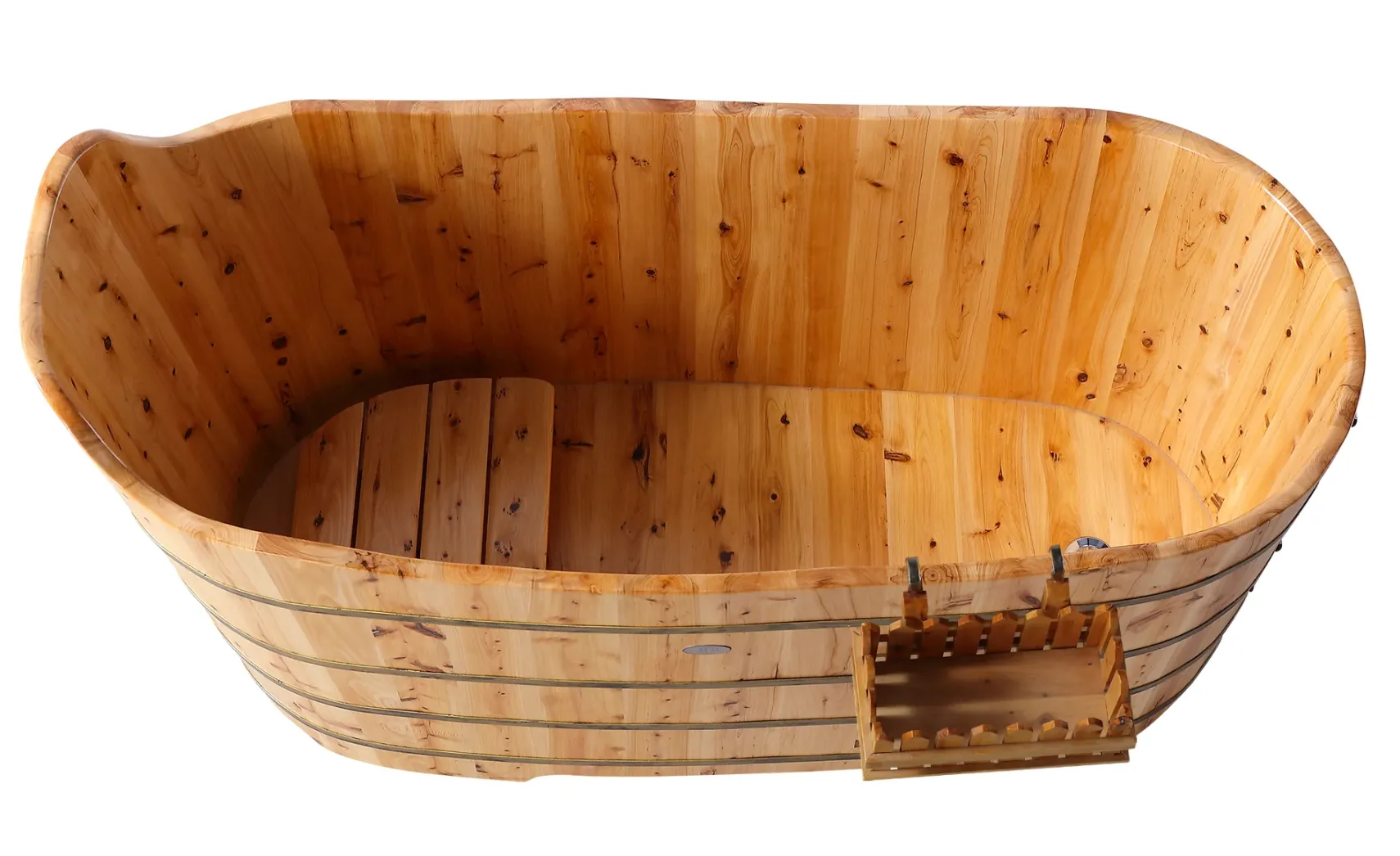 ALFI brand AB1103 59" Free Standing Cedar Wood Bathtub with Bench