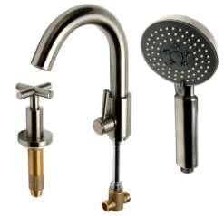 ALFI brand AB2503-BN Brushed Nickel Deck Mounted Tub Filler with Hand Held Showerhead