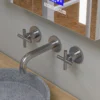 ALFI brand AB1035-BN Brushed Nickel 8" Widespread Wall-Mounted Cross Handle Faucet