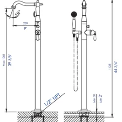 ALFI brand AB2553-BN Brushed Nickel Free Standing Floor Mounted Bath Tub Filler
