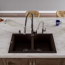 ALFI brand AB3220DI-C Chocolate 32" Drop-In Double Bowl Granite Composite Kitchen Sink