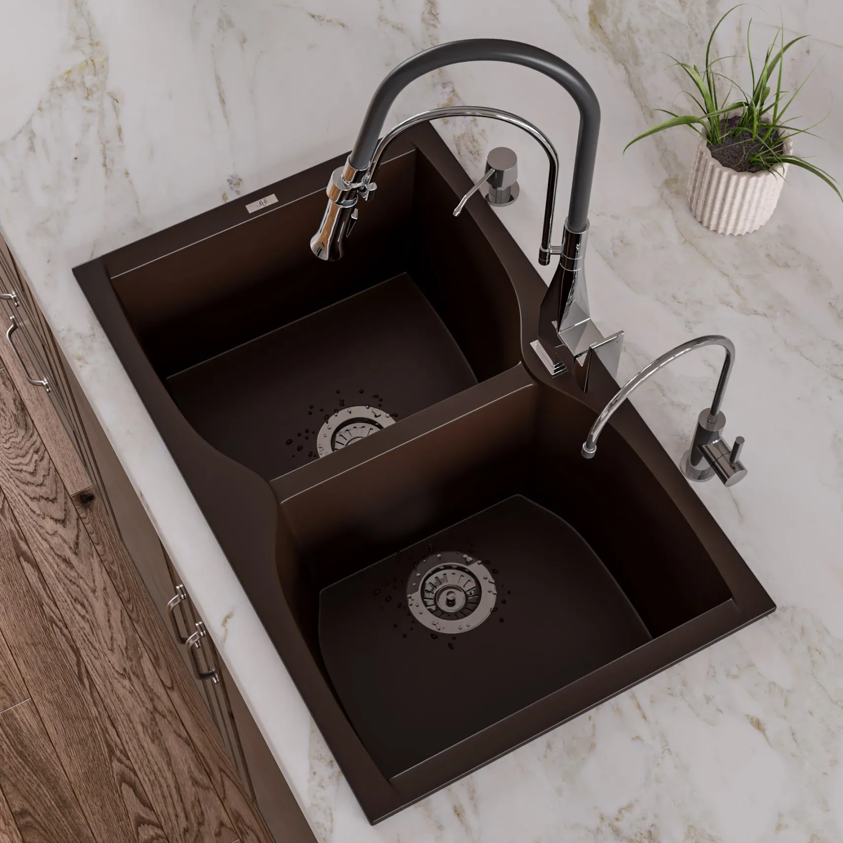 ALFI brand AB3220DI-C Chocolate 32" Drop-In Double Bowl Granite Composite Kitchen Sink