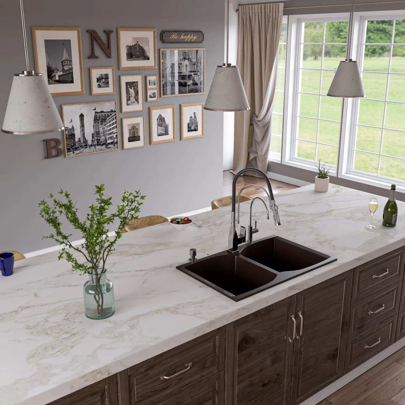 ALFI brand AB3220DI-C Chocolate 32" Drop-In Double Bowl Granite Composite Kitchen Sink
