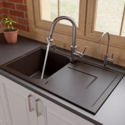 ALFI brand AB1620DI-C Chocolate 34" Single Bowl Granite Composite Kitchen Sink with Drainboard