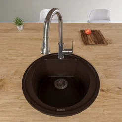 ALFI brand AB2020DI-C Chocolate 20" Drop-In Round Granite Composite Kitchen Prep Sink