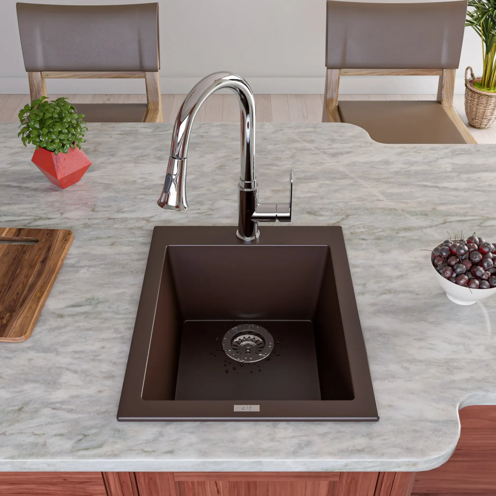 ALFI brand AB1720DI-C Chocolate 17" Drop-In Rectangular Granite Composite Kitchen Prep Sink