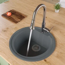 ALFI brand AB2020DI-T Titanium 20" Drop-In Round Granite Composite Kitchen Prep Sink