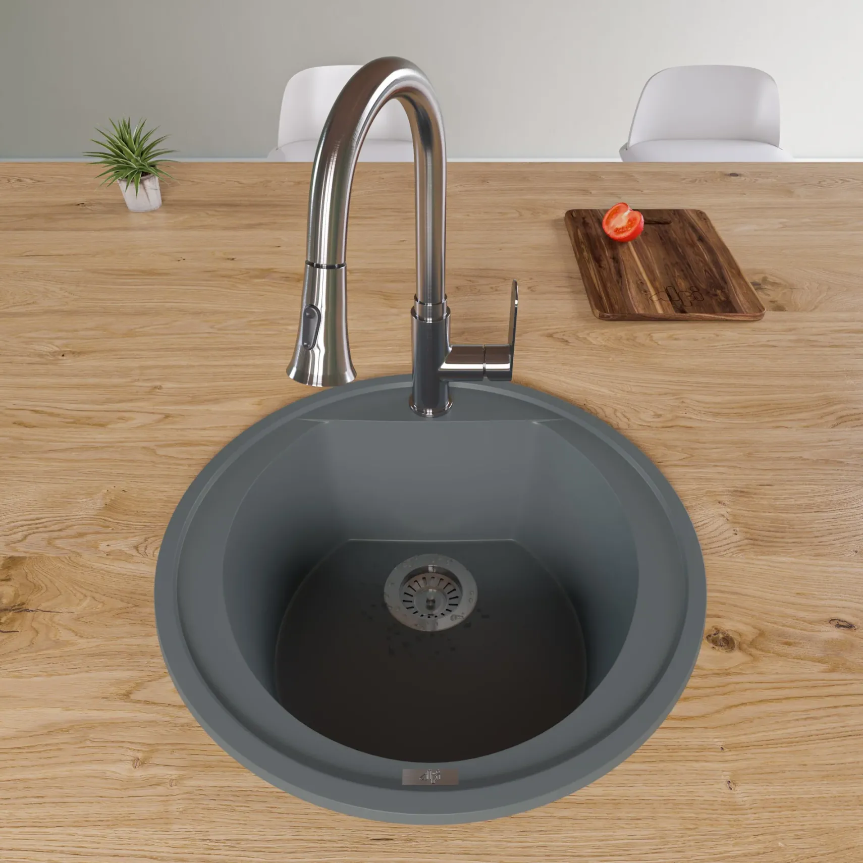 ALFI brand AB2020DI-T Titanium 20" Drop-In Round Granite Composite Kitchen Prep Sink