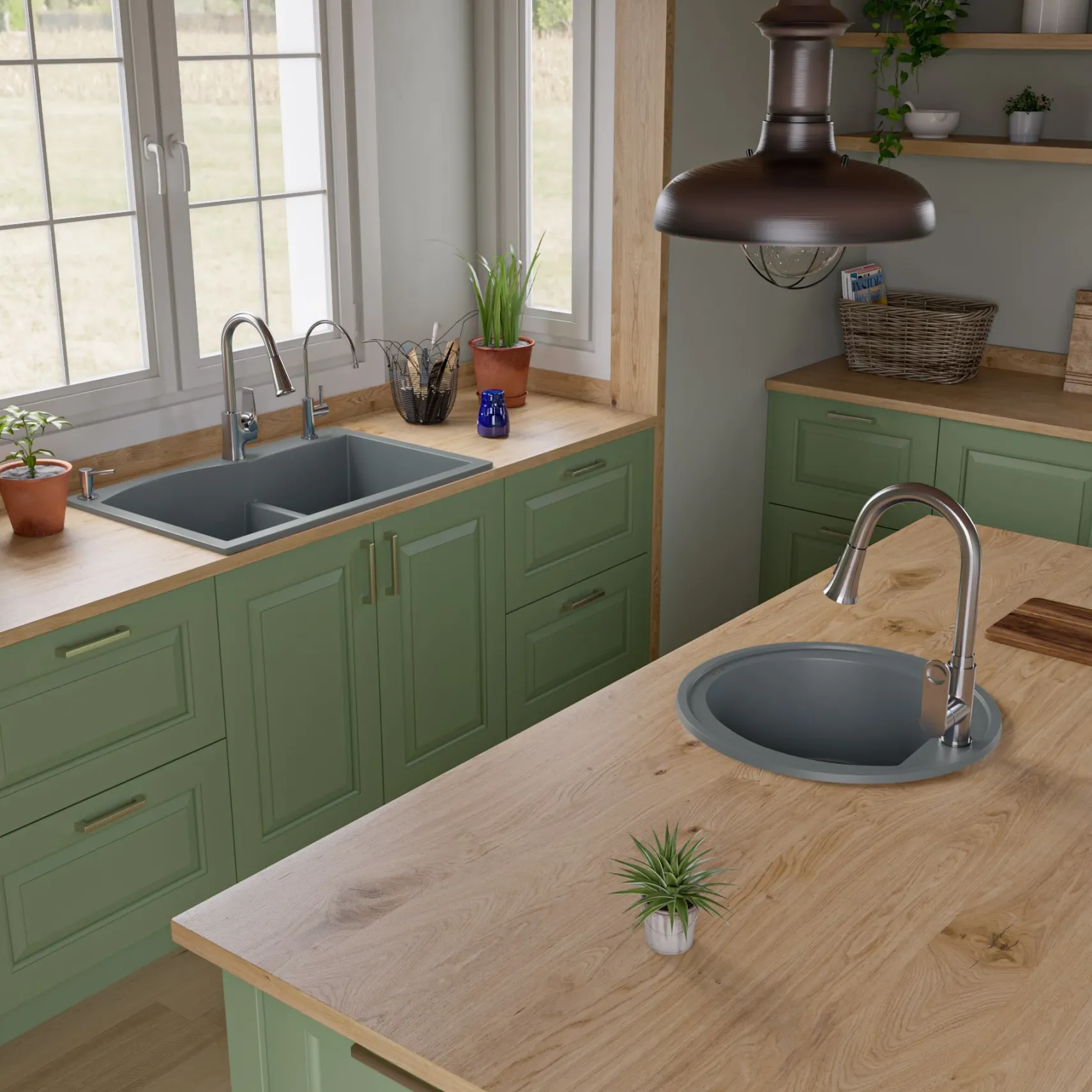 ALFI brand AB2020DI-T Titanium 20" Drop-In Round Granite Composite Kitchen Prep Sink