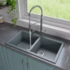 ALFI brand AB3420DI-T Titanium 34" Drop-In Double Bowl Granite Composite Kitchen Sink