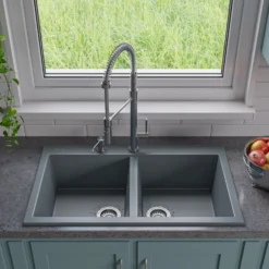 ALFI brand AB3420DI-T Titanium 34" Drop-In Double Bowl Granite Composite Kitchen Sink