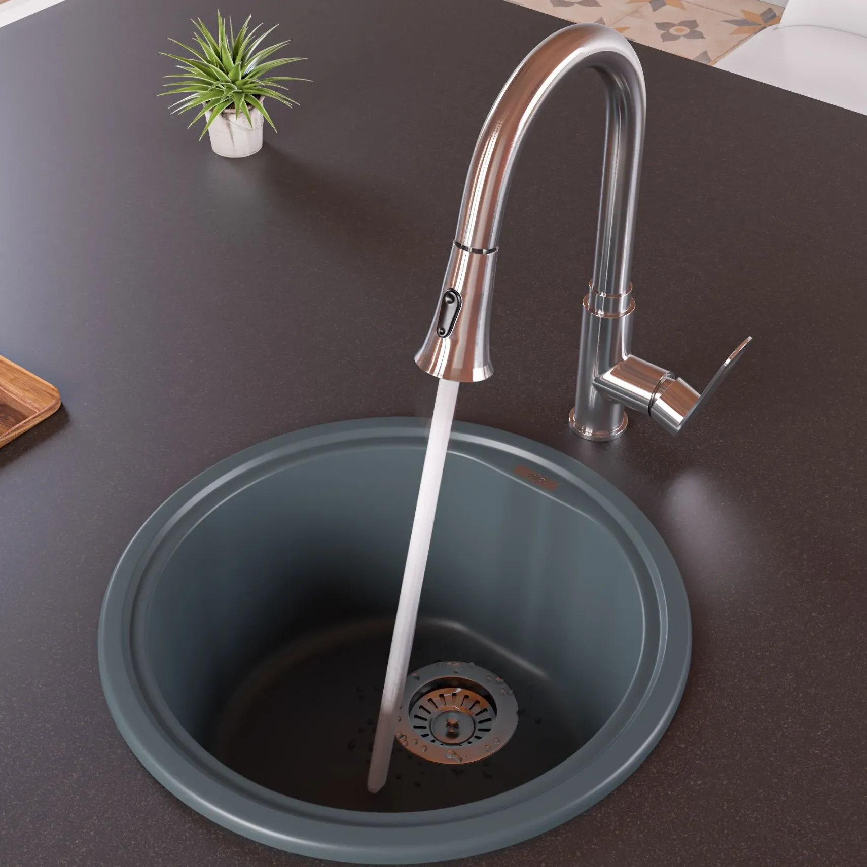 ALFI brand AB1717DI-T Titanium 17" Drop-In Round Granite Composite Kitchen Prep Sink