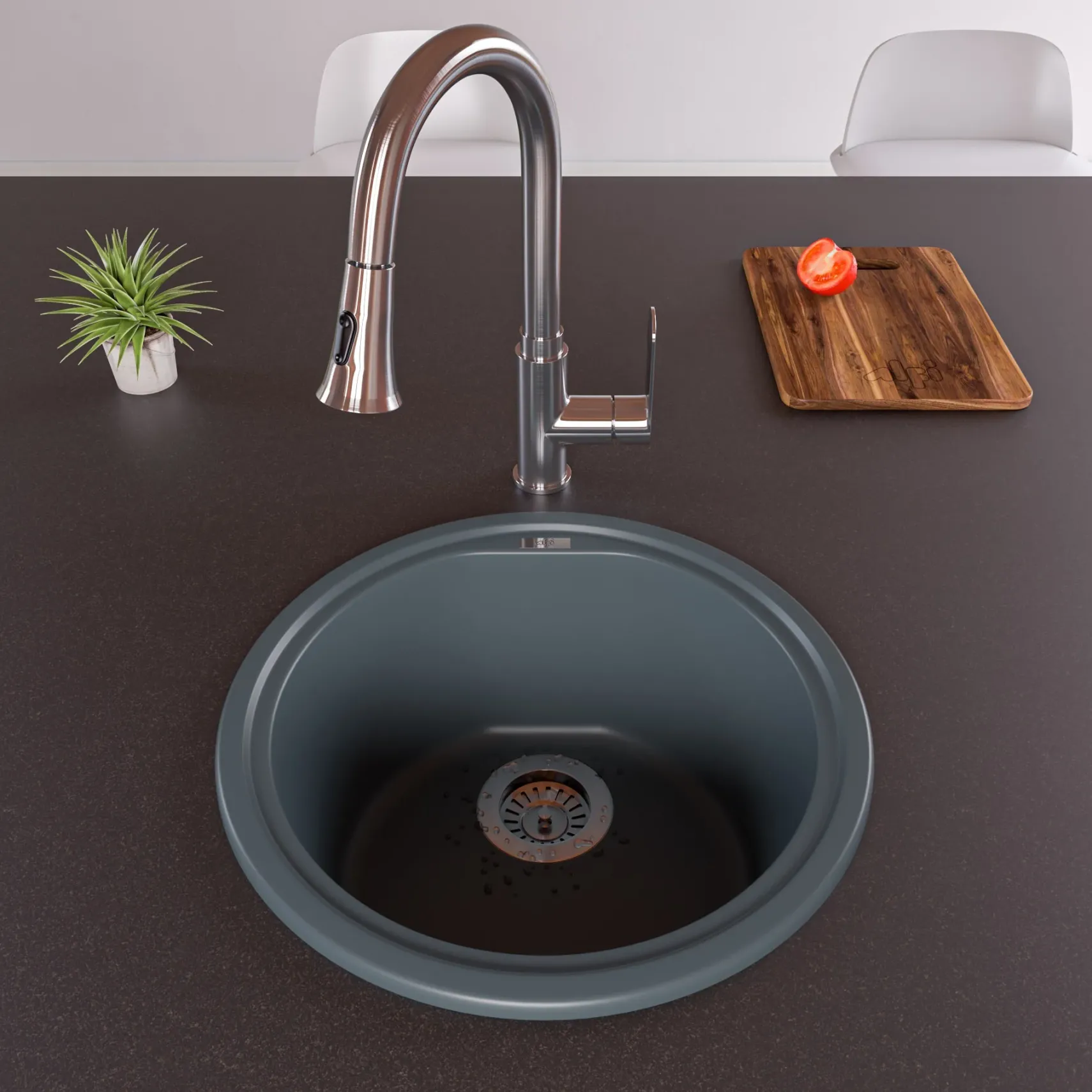ALFI brand AB1717DI-T Titanium 17" Drop-In Round Granite Composite Kitchen Prep Sink
