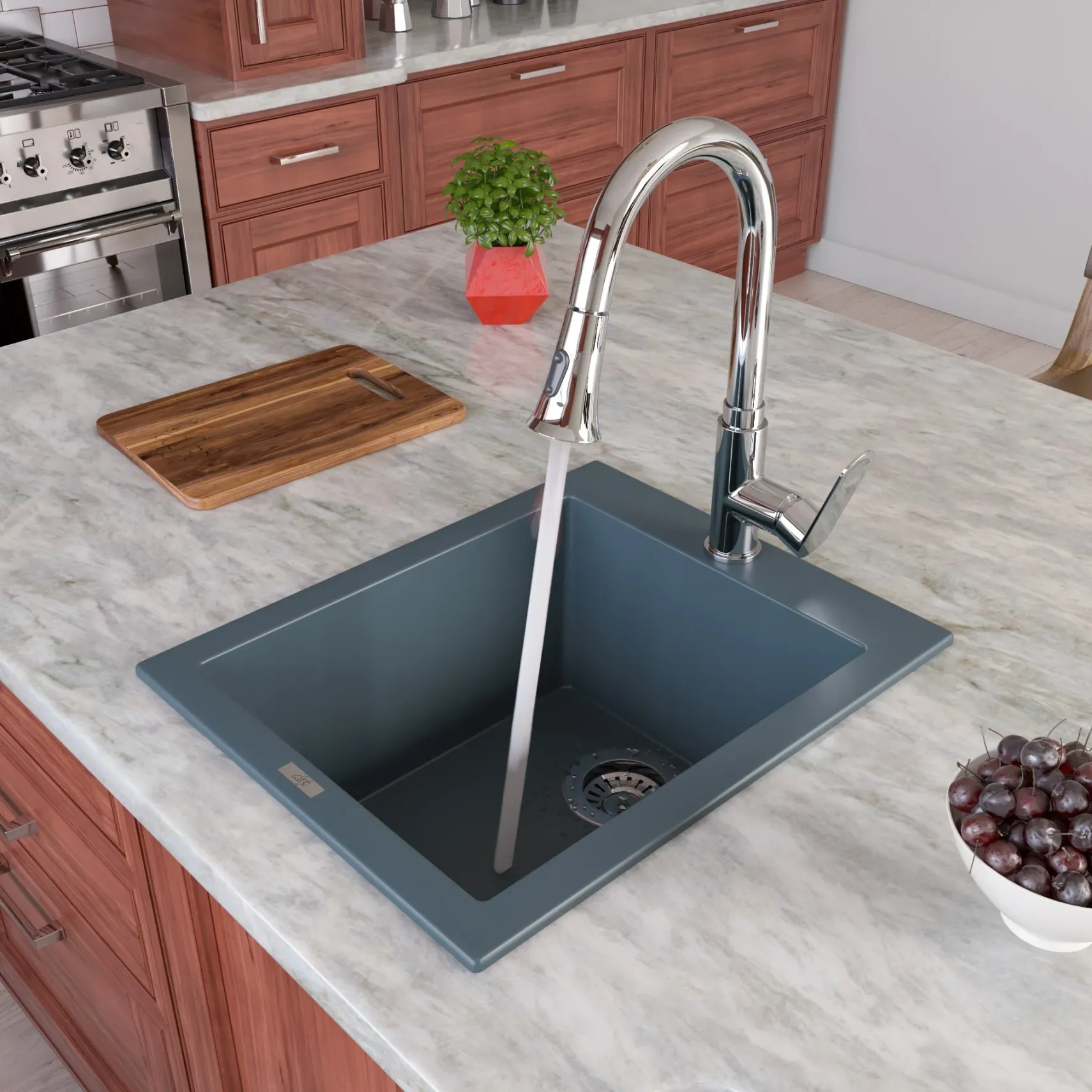 ALFI brand AB1720DI-T Titanium 17" Drop-In Rectangular Granite Composite Kitchen Prep Sink