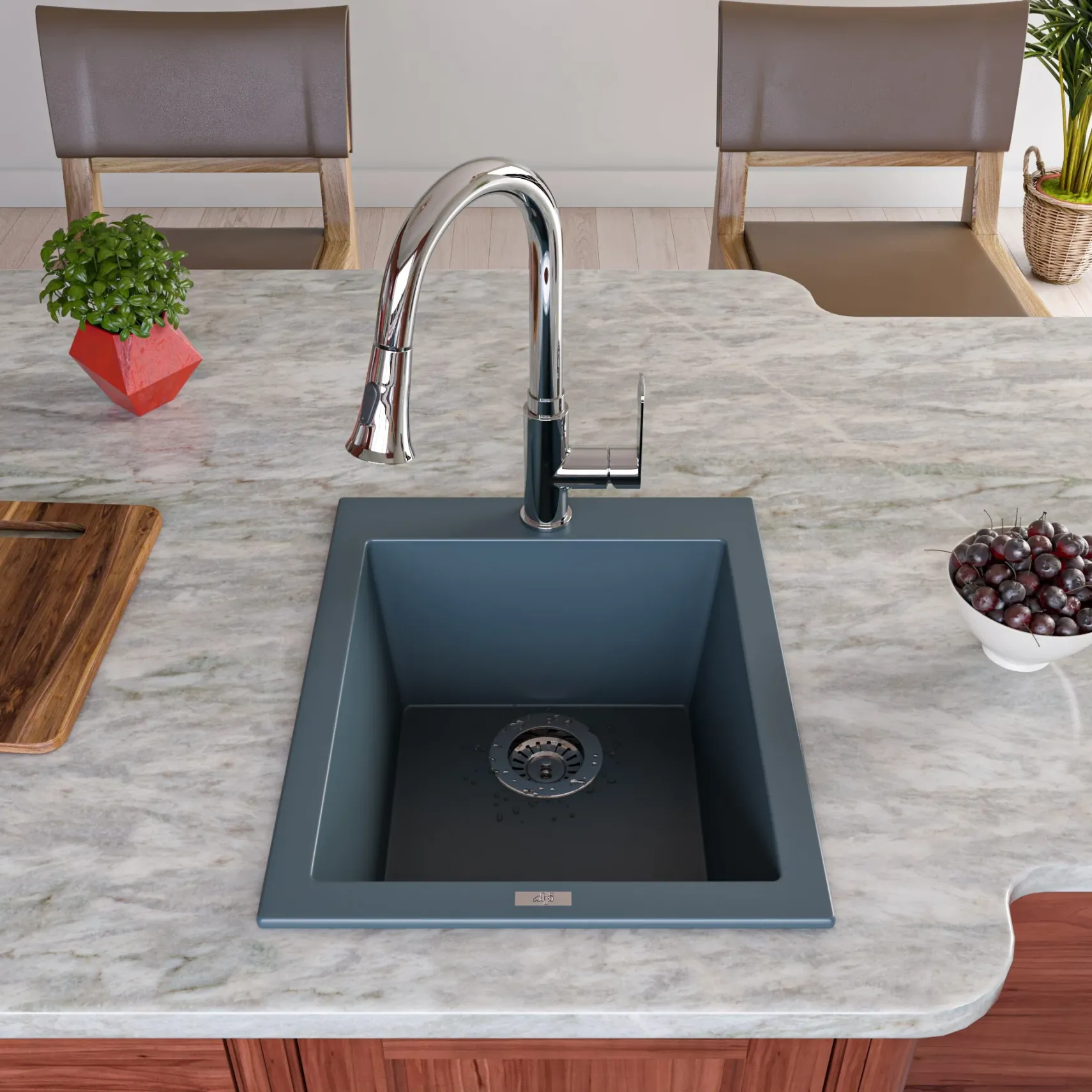 ALFI brand AB1720DI-T Titanium 17" Drop-In Rectangular Granite Composite Kitchen Prep Sink