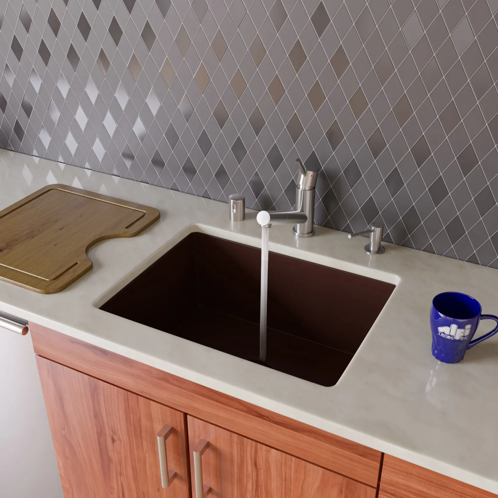 ALFI brand AB2420UM-C Chocolate 24" Undermount Single Bowl Granite Composite Kitchen Sink