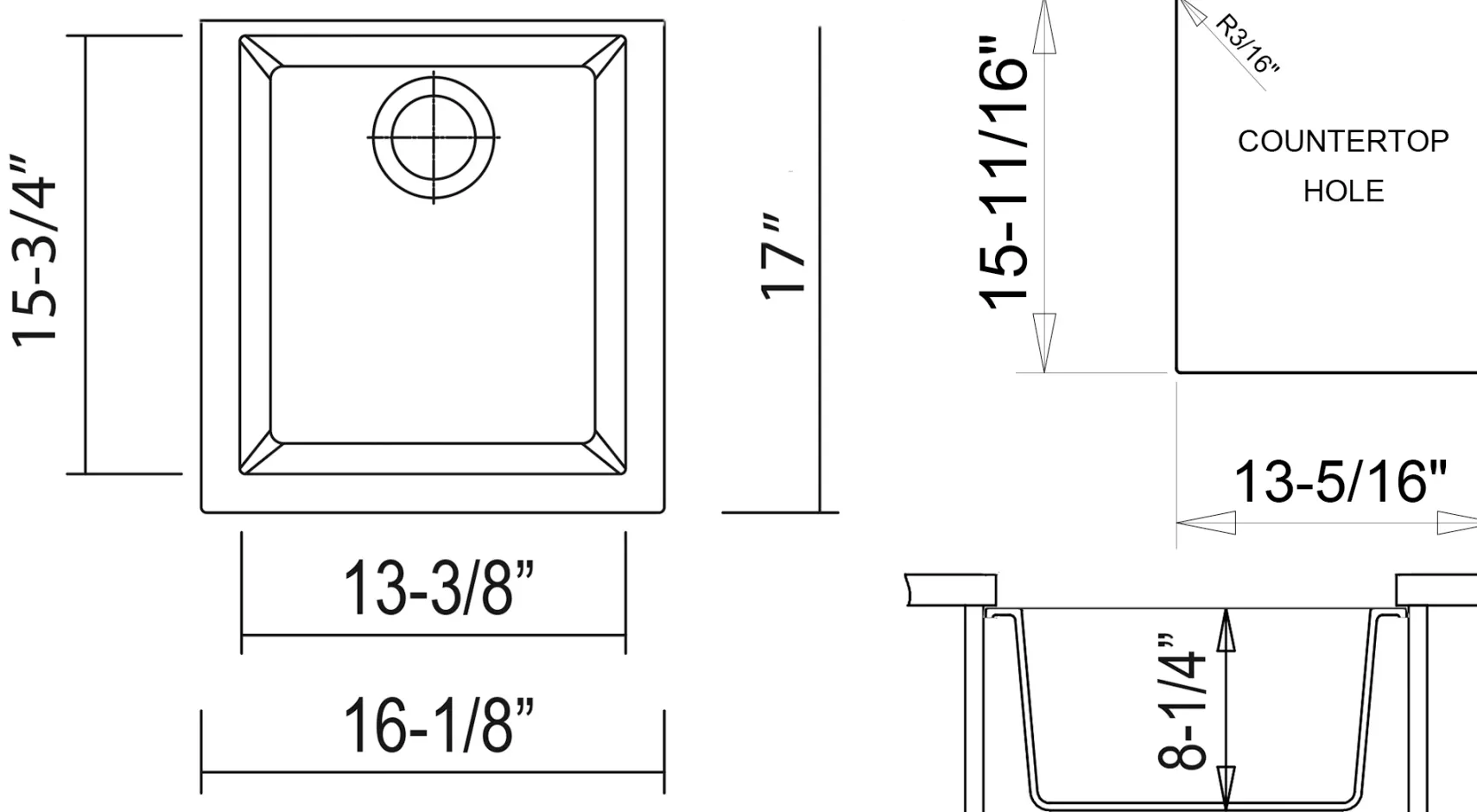 ALFI brand AB1720UM-T Titanium 17" Undermount Rectangular Granite Composite Kitchen Prep Sink
