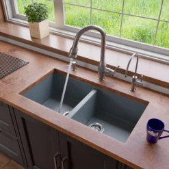 ALFI brand AB3420UM-T Titanium 34" Undermount Double Bowl Granite Composite Kitchen Sink