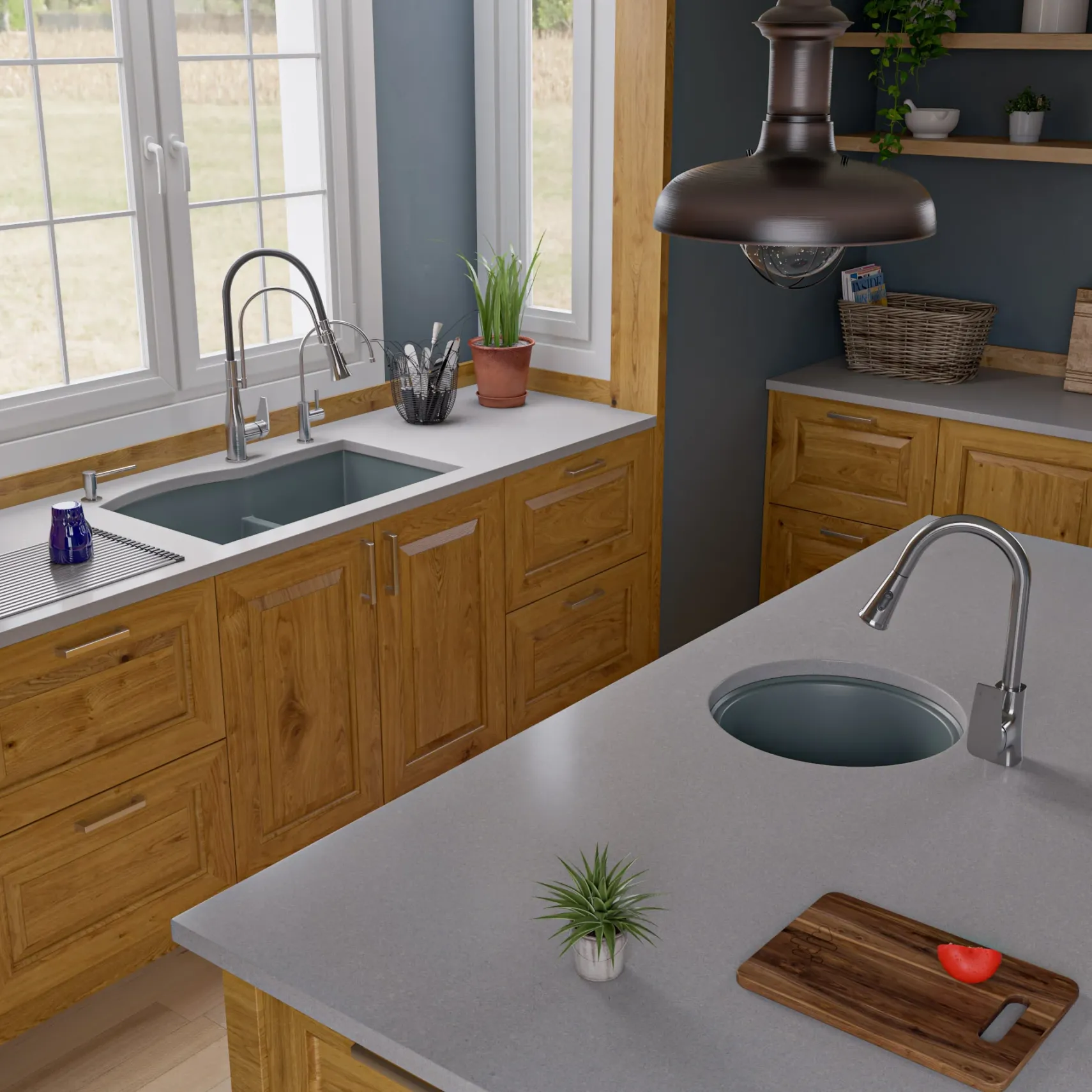 ALFI brand AB3320UM-T Titanium 33" Double Bowl Undermount Granite Composite Kitchen Sink