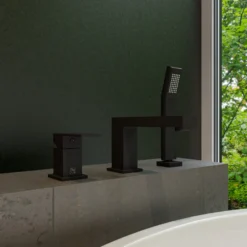 ALFI brand Brass, AB2322-BM Black Matte 3 Hole Deck Mounted Tub Filler with Hand Held