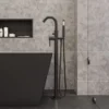 ALFI brand Brass, AB2534-BM Black Matte Single Lever Floor Mounted Tub Filler Mixer w Hand Held Shower Head