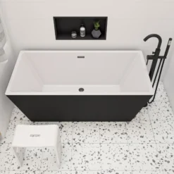 ALFI brand Brass, AB2534-BM Black Matte Single Lever Floor Mounted Tub Filler Mixer w Hand Held Shower Head