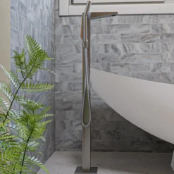 ALFI brand Brass, AB2475-BN Brushed Nickel Single Hole Floor Mounted Tub Filler