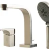 ALFI brand Brass, AB2703-BN Brushed Nickel Deck Mounted Tub Filler and Round Hand Held Shower Head