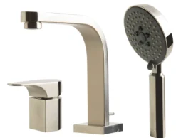 ALFI brand Brass, AB2703-BN Brushed Nickel Deck Mounted Tub Filler and Round Hand Held Shower Head