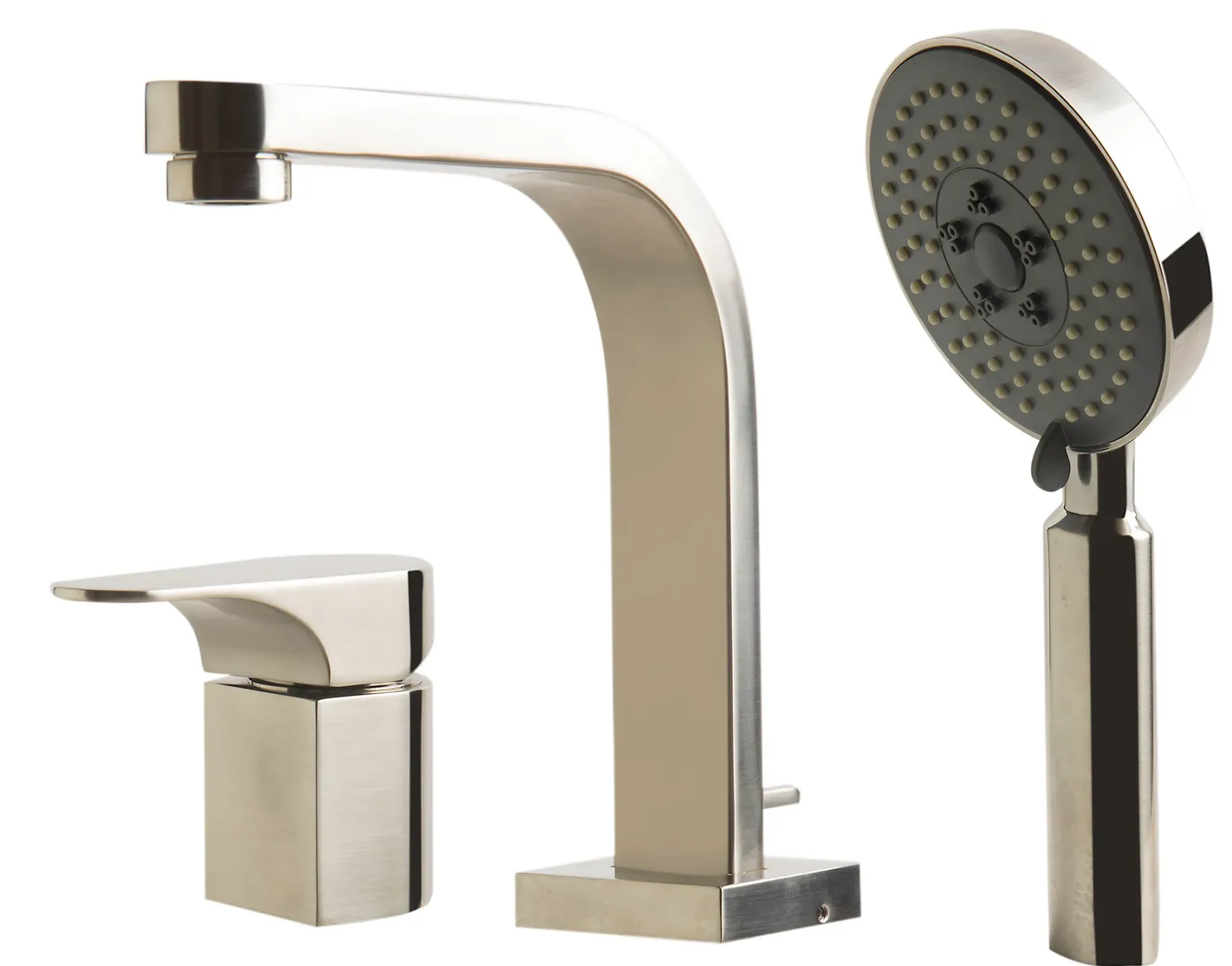 ALFI brand Brass, AB2703-BN Brushed Nickel Deck Mounted Tub Filler and Round Hand Held Shower Head