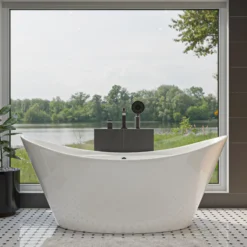 ALFI brand Brass, AB2703-BN Brushed Nickel Deck Mounted Tub Filler and Round Hand Held Shower Head
