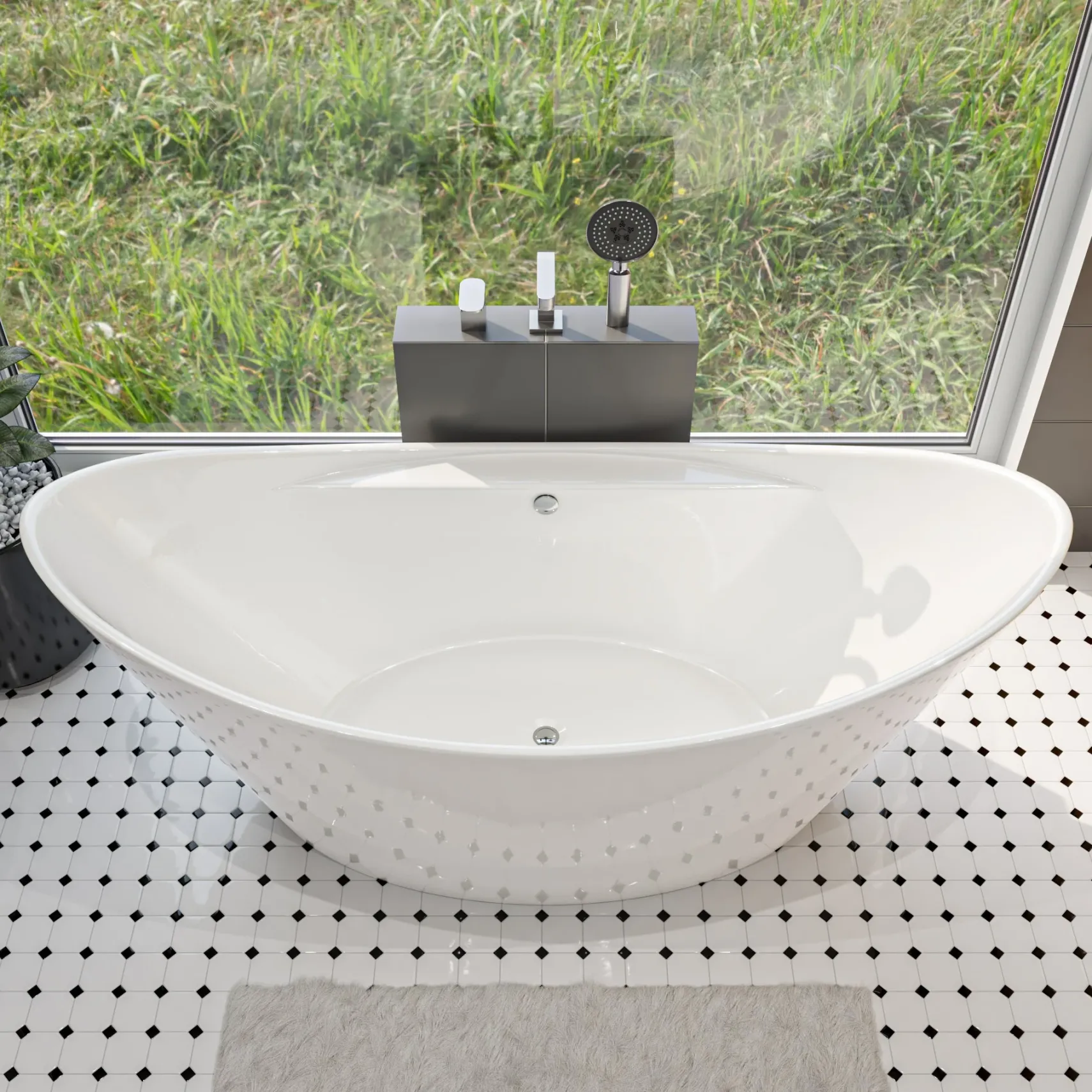 ALFI brand Brass, AB2703-BN Brushed Nickel Deck Mounted Tub Filler and Round Hand Held Shower Head